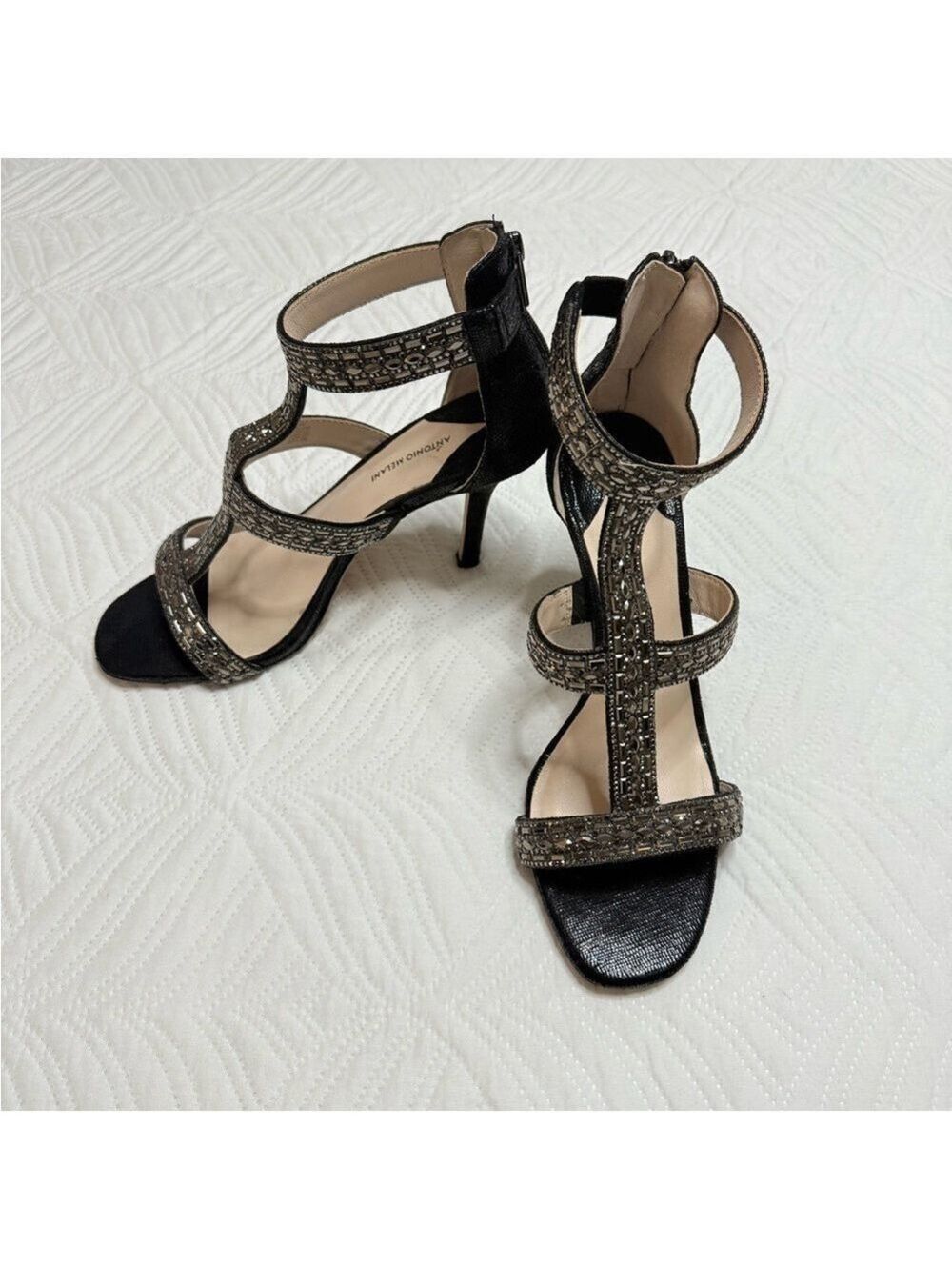 Antonio Melani Women’s Black Silver Metallic Lattice Heels. Size 9